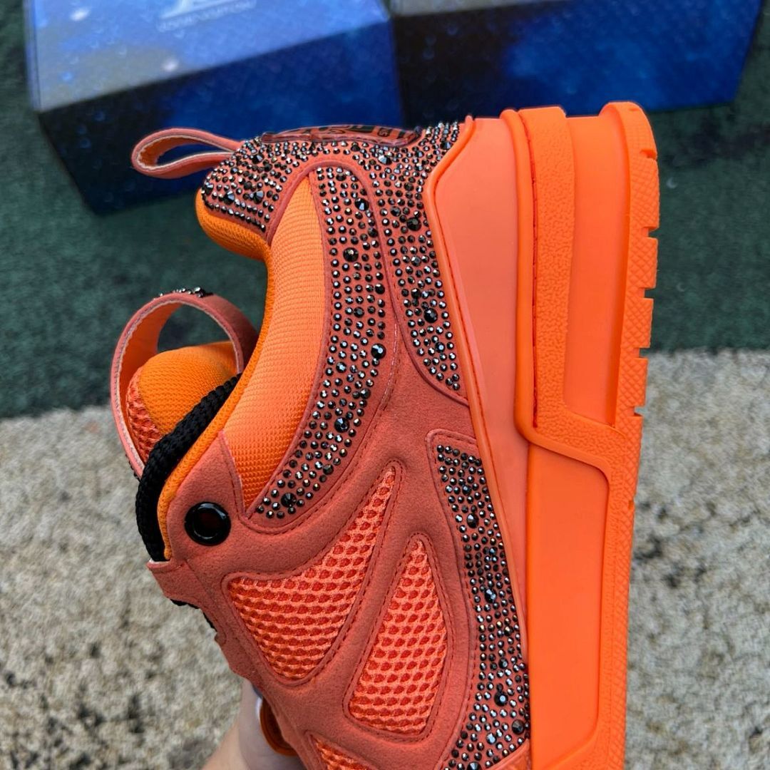 Louis Vuitton LV Trainer Sneaker Orange Full Strass Crystals Men's Women's Luxury Designer Shoes