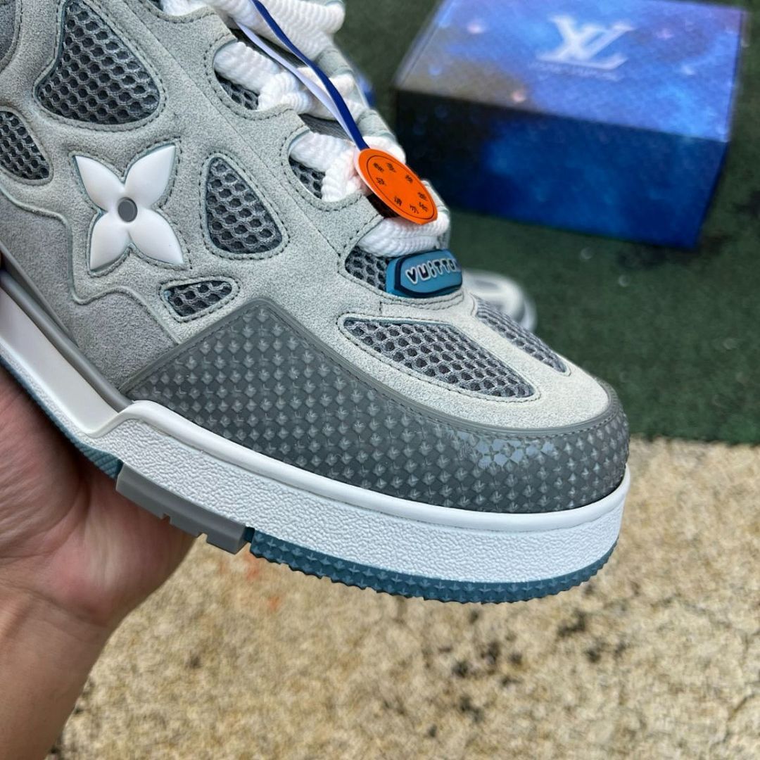 Louis Vuitton LV Trainer Sneaker Grey White Blue Monogram Flower Luxury Designer Shoes Men's Streetwear