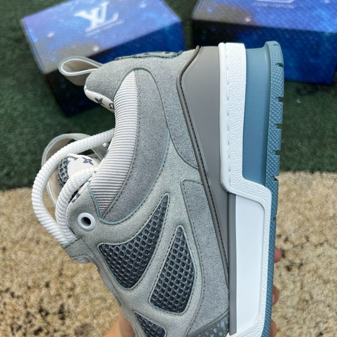 Louis Vuitton LV Trainer Sneaker Grey White Blue Monogram Flower Luxury Designer Shoes Men's Streetwear