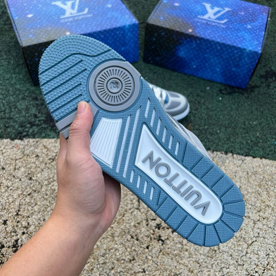 Louis Vuitton LV Trainer Sneaker Grey White Blue Monogram Flower Luxury Designer Shoes Men's Streetwear
