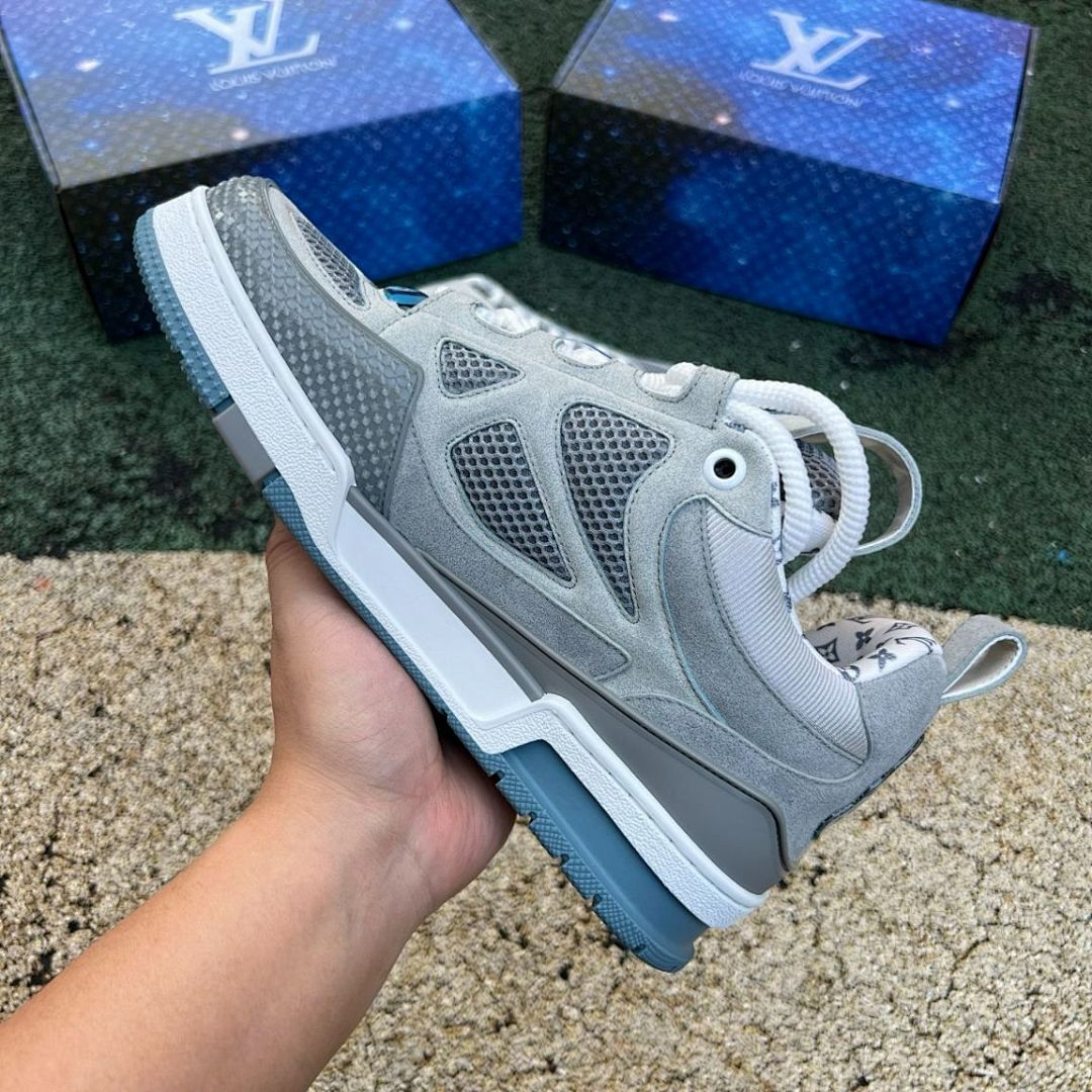 Louis Vuitton LV Trainer Sneaker Grey White Blue Monogram Flower Luxury Designer Shoes Men's Streetwear
