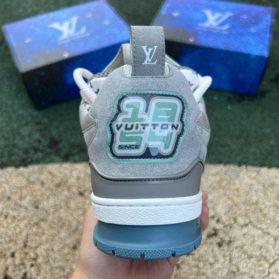 Louis Vuitton LV Trainer Sneaker Grey White Blue Monogram Flower Luxury Designer Shoes Men's Streetwear