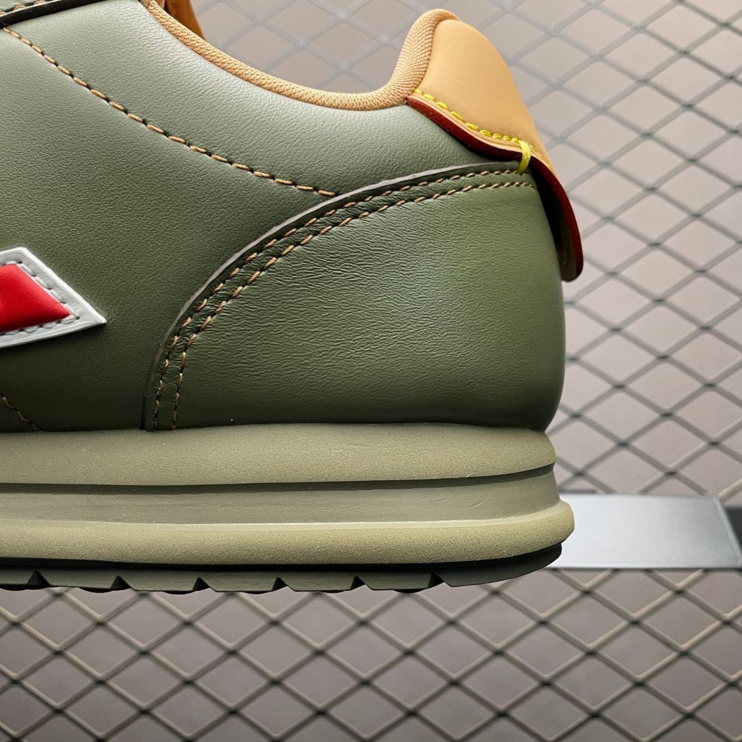 Louis Vuitton Men's LV Runner Khaki Green Leather Sneakers Red LV Logo