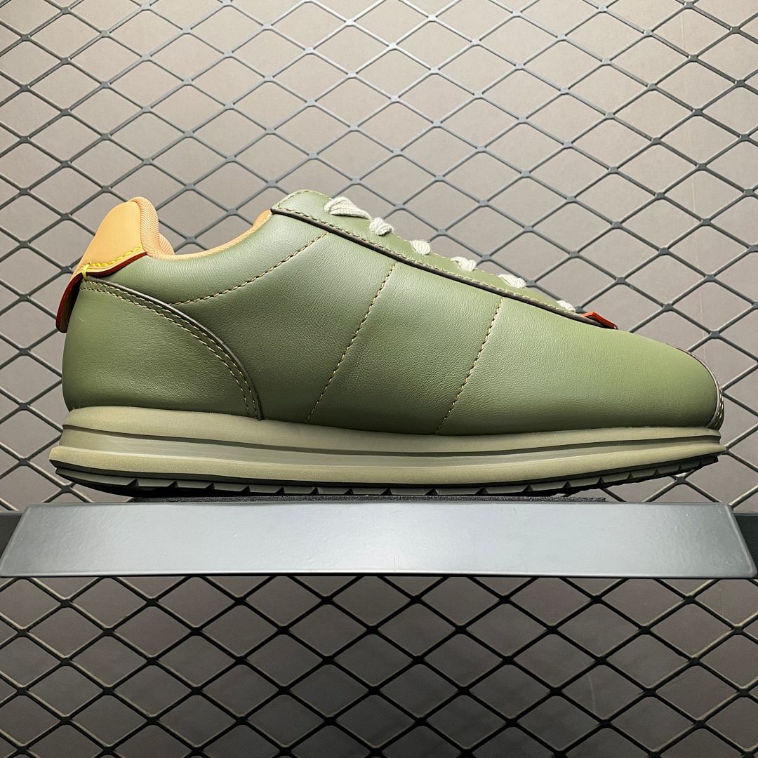 Louis Vuitton Men's LV Runner Khaki Green Leather Sneakers Red LV Logo