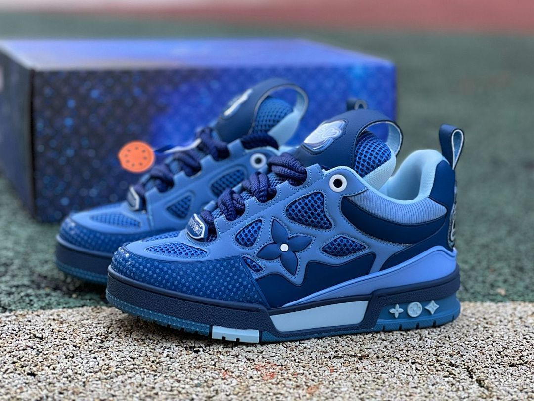 Louis Vuitton LV Trainer Deep Blue Monogram Flower Men's Luxury Sneakers