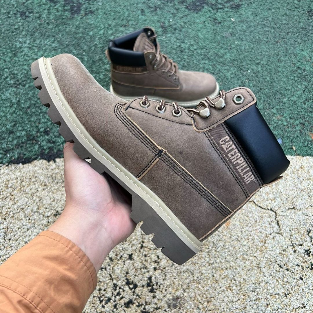 Caterpillar CAT Colorado Men's Brown Taupe Nubuck Leather Padded Collar Ankle Work Boots