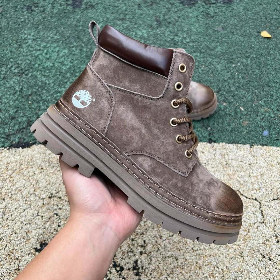 Timberland Men's Dark Brown Nubuck Waterproof Ankle Boots Stacked Lug Sole