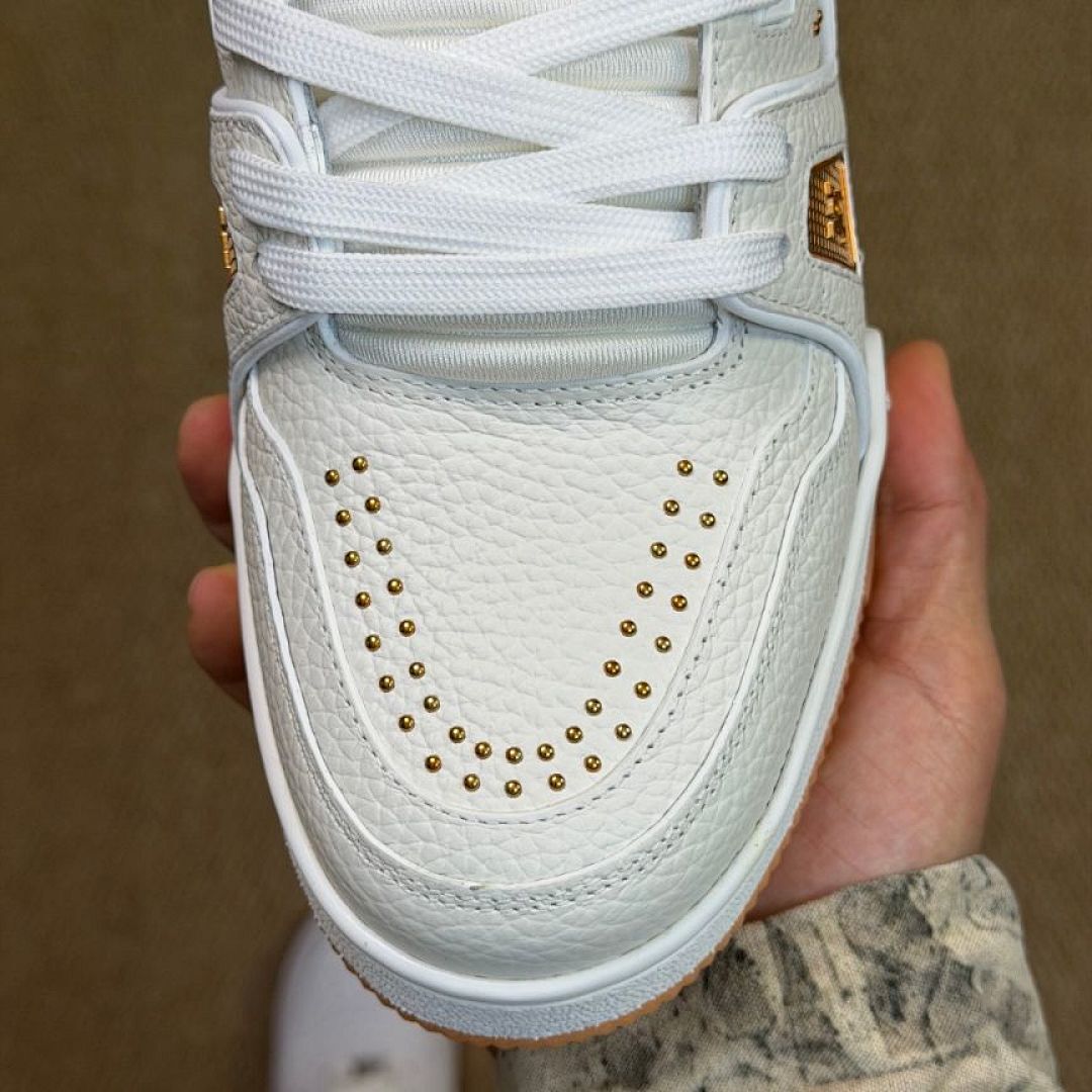 Louis Vuitton LV Trainer Sneaker White Gold Orange Sole Luxury Men's Shoes, Louis Vuitton LV Trainer Sneaker White Gold 1A9Z6M