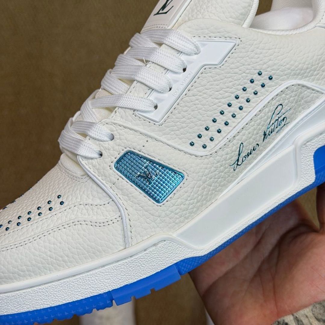 Louis Vuitton LV Trainer Sneaker 1A9FHW White Blue Men's Luxury Designer Shoes