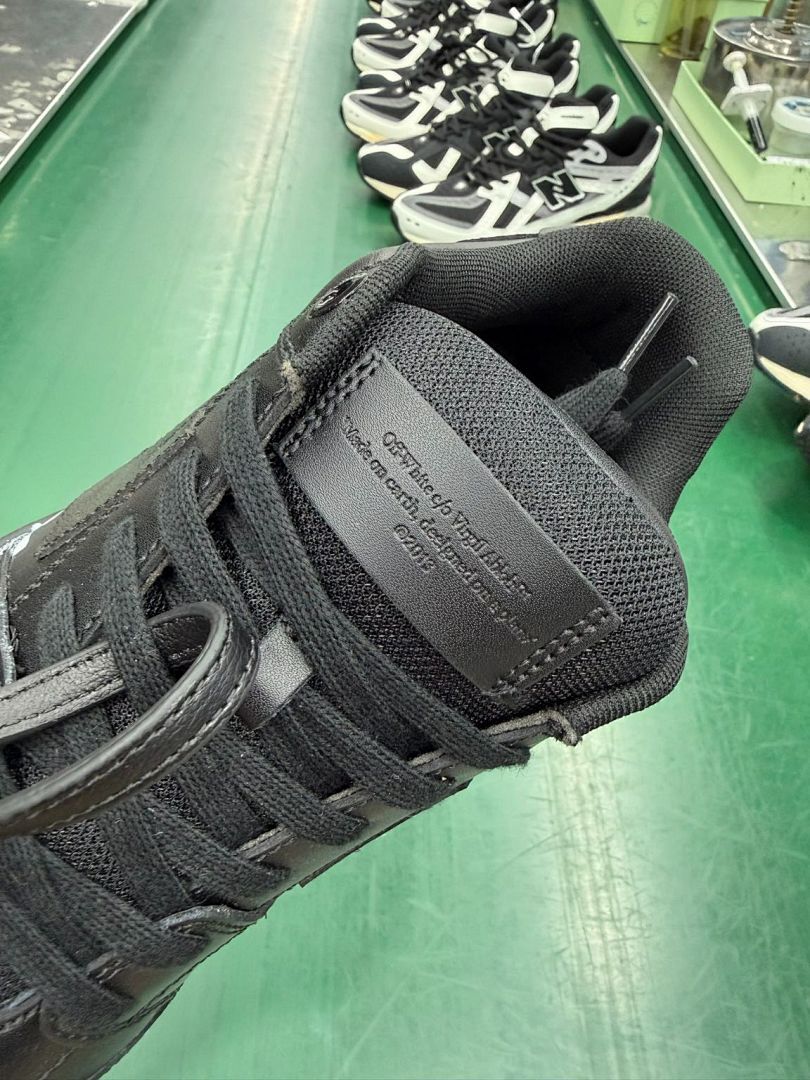 Off-White "FOR WALKING" Black Leather Sneakers, Streetwear Casual Fashion Shoes, Men's Women's Designer Footwear