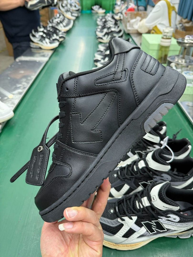 Off-White "FOR WALKING" Black Leather Sneakers, Streetwear Casual Fashion Shoes, Men's Women's Designer Footwear