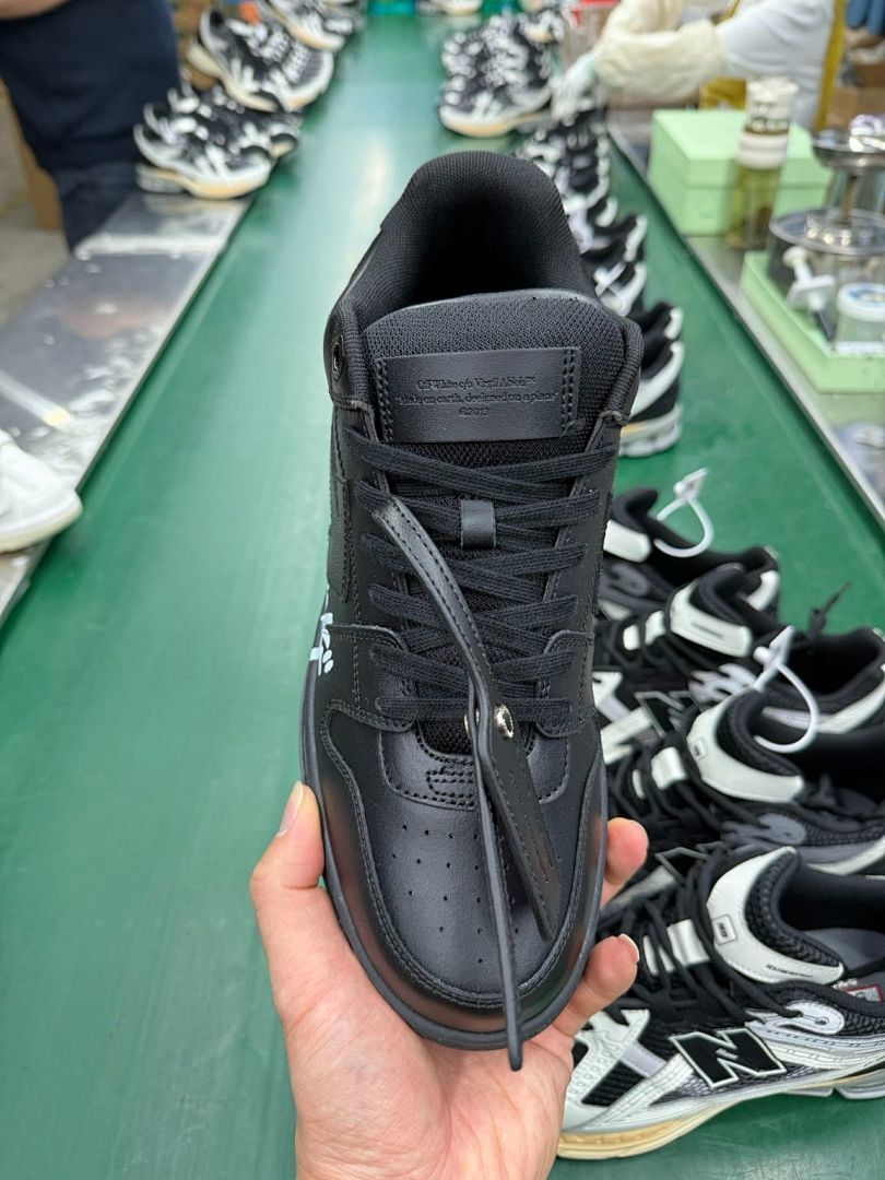 Off-White "FOR WALKING" Black Leather Sneakers, Streetwear Casual Fashion Shoes, Men's Women's Designer Footwear