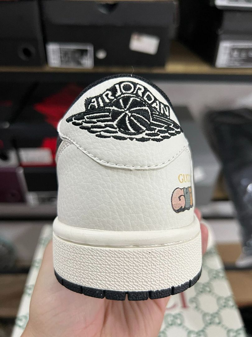 Travis Scott Inspired Air Jordan 1 Low Custom White Gucci Ghost Bee Print Sneakers