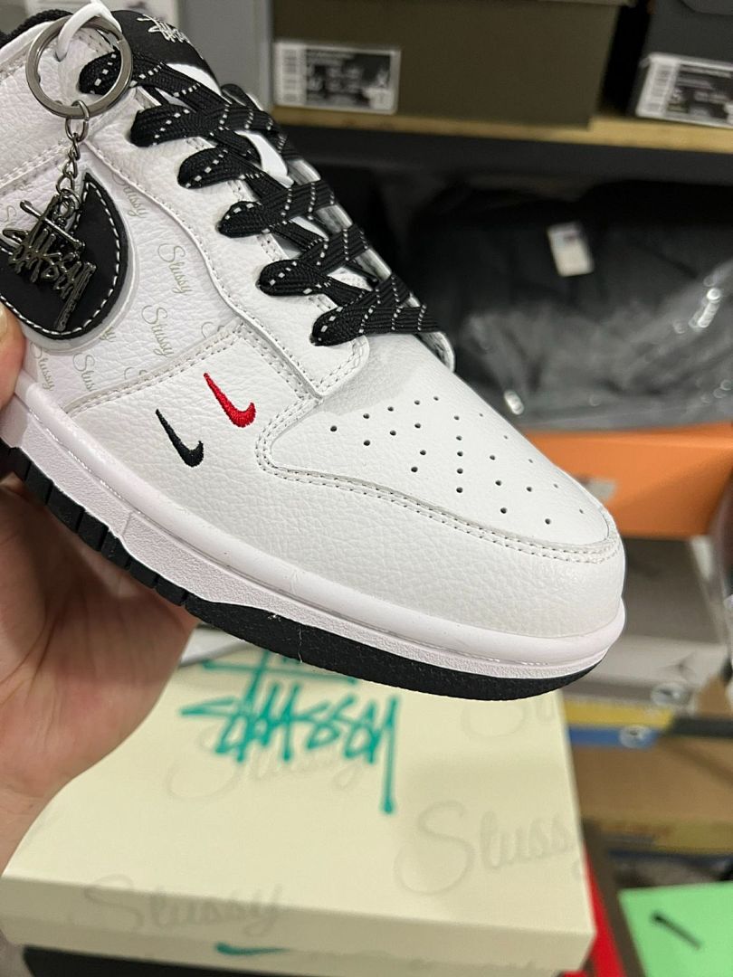 Nike Dunk Low Stüssy White Black Red Mini Swoosh