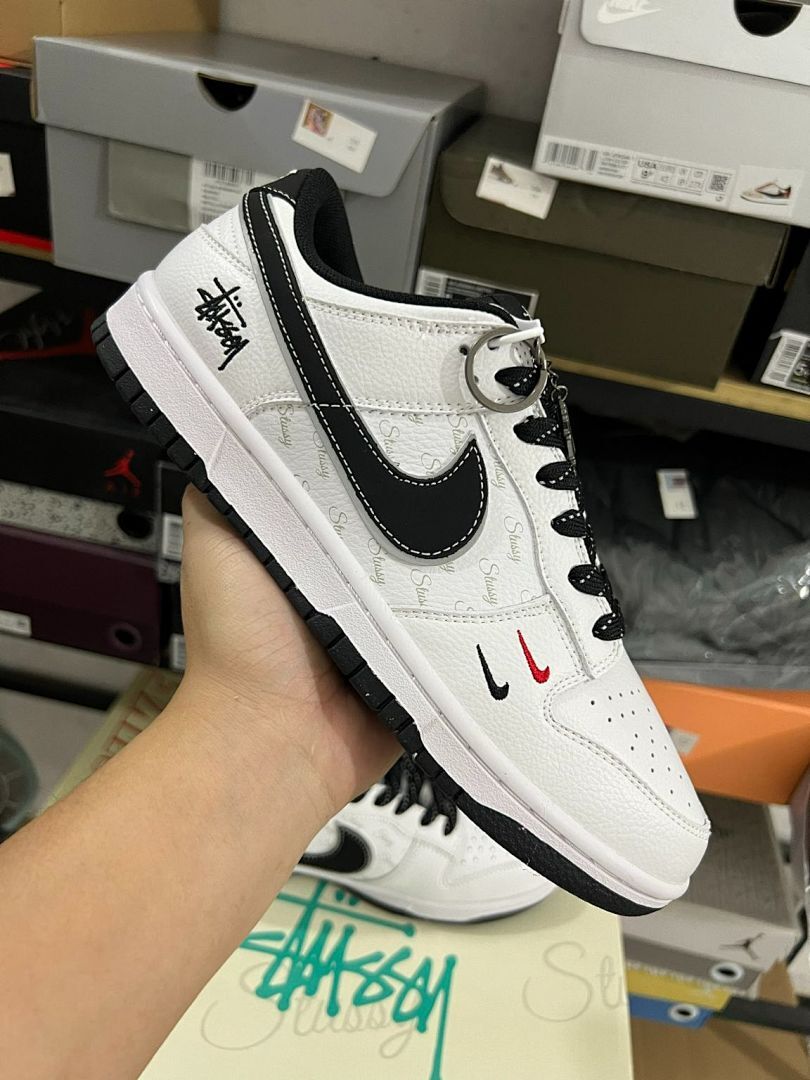 Nike Dunk Low Stüssy White Black Red Mini Swoosh