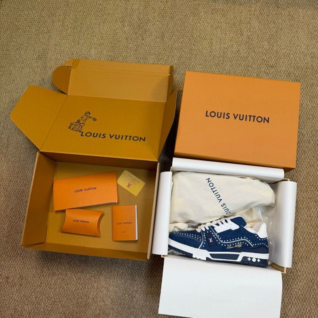Louis Vuitton LV Trainer Studded Denim Blue Men's Sneaker 1A9Z78