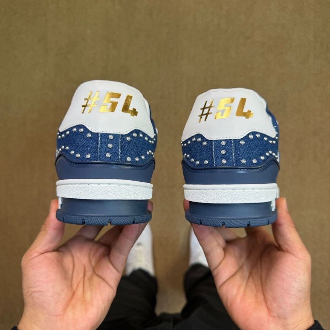 Louis Vuitton LV Trainer Studded Denim Blue Men's Sneaker 1A9Z78