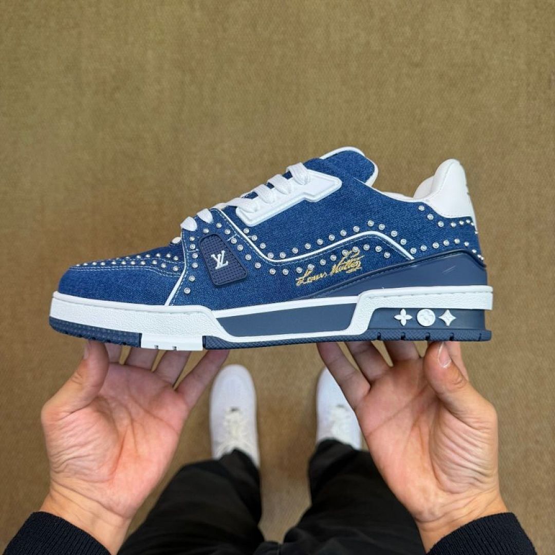 Louis Vuitton LV Trainer Studded Denim Blue Men's Sneaker 1A9Z78