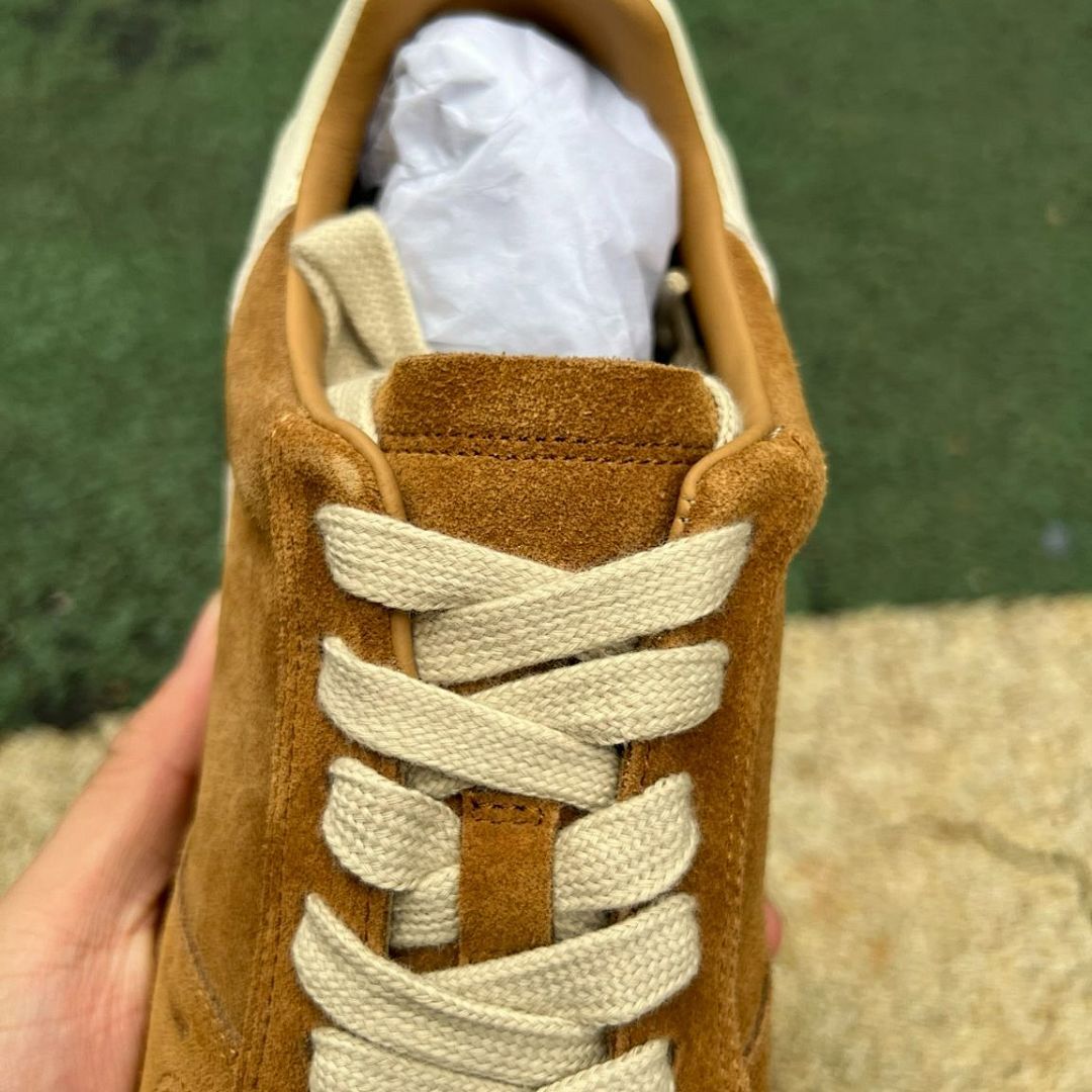 Loro Piana Men's Kummel Suede Laced Walk Sneakers Cream Stripe