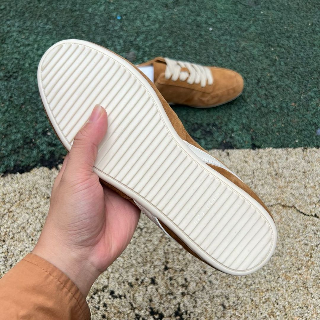 Loro Piana Men's Kummel Suede Laced Walk Sneakers Cream Stripe
