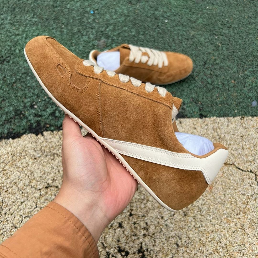 Loro Piana Men's Kummel Suede Laced Walk Sneakers Cream Stripe
