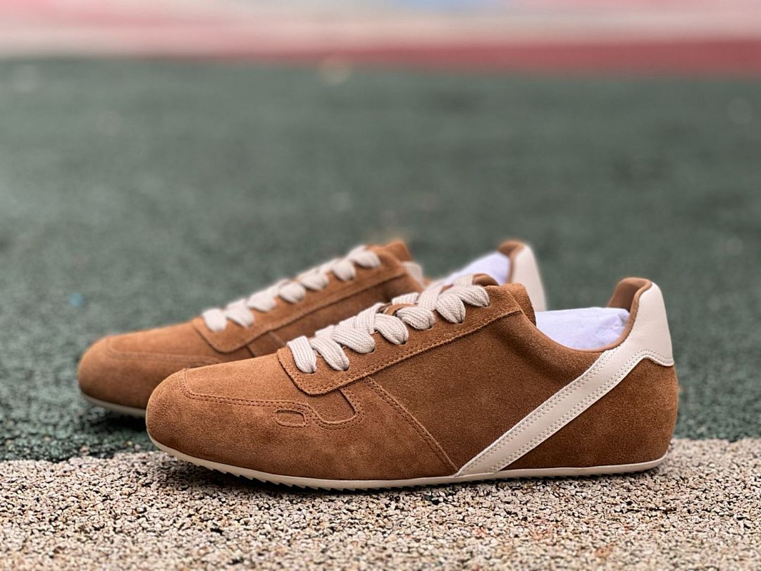 Loro Piana Men's Kummel Suede Laced Walk Sneakers Cream Stripe