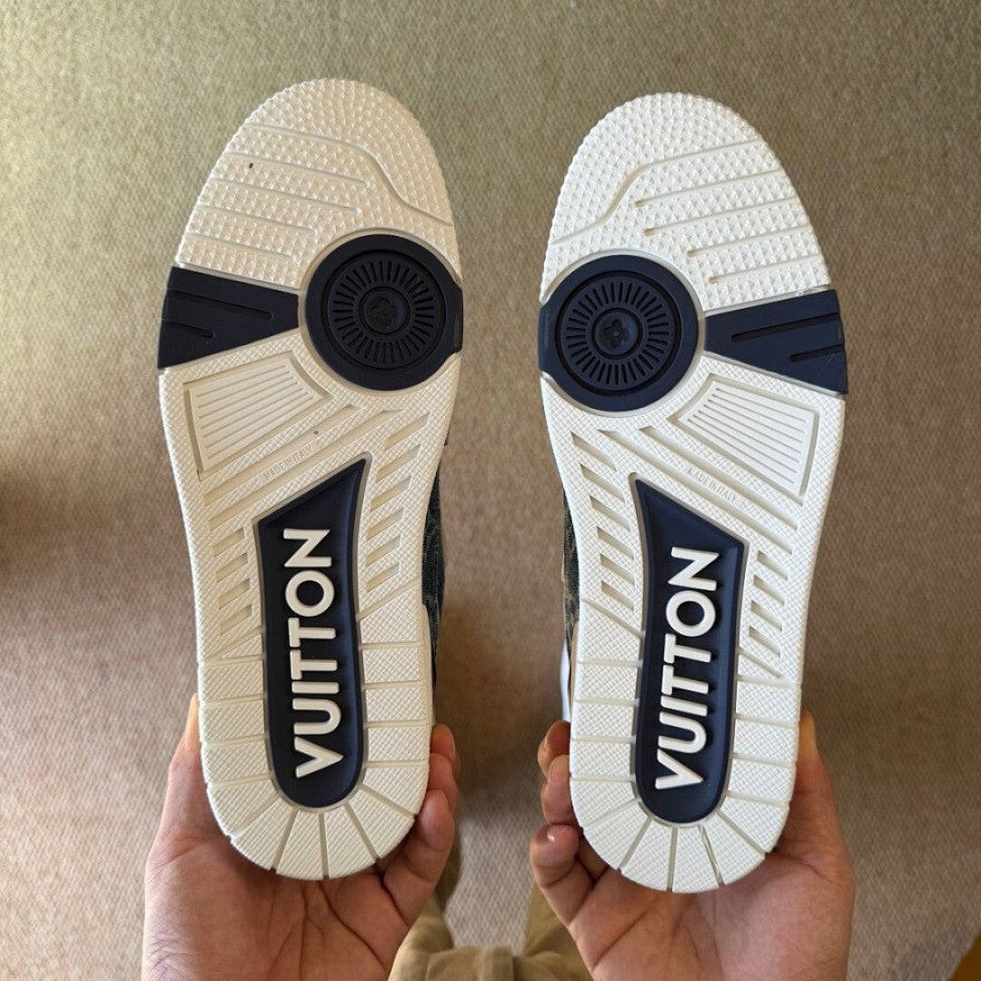 Louis Vuitton LV Trainer Sneaker Washed Denim Monogram Blue Men's Shoes 1A8Z69