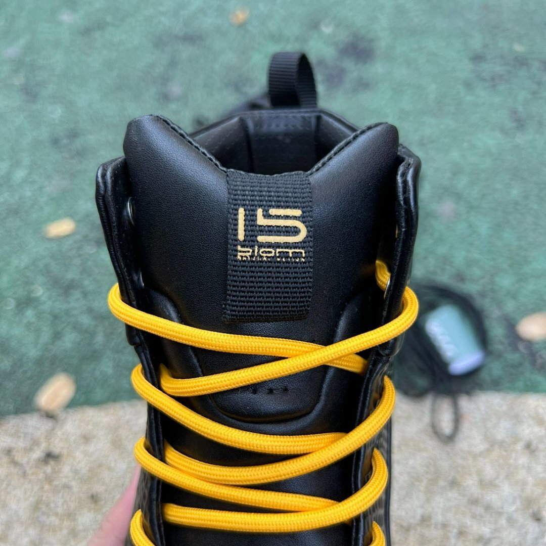 L5 SPORTS Men's High-Top Black Textured Sneakers Yellow Laces Gum Sole Casual Boots