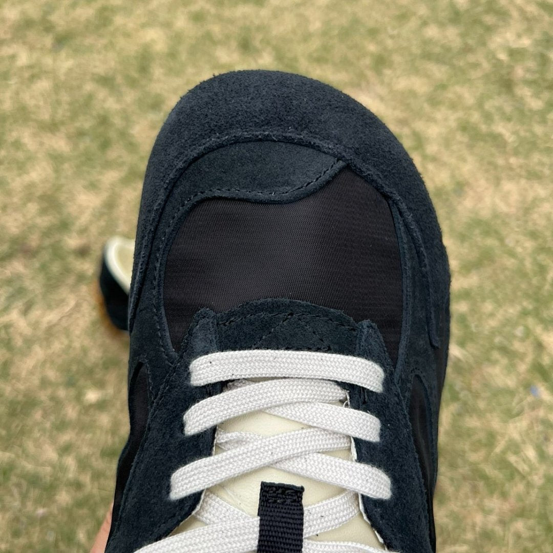 Men's Black Retro Runner Sneakers - Suede Nylon Upper & Gum Sole