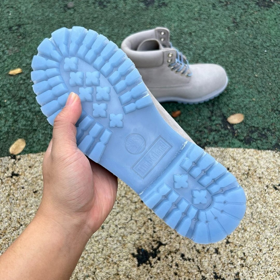Timberland 6-Inch Premium Waterproof Boots Men's Women's Grey Nubuck Light Blue Sole