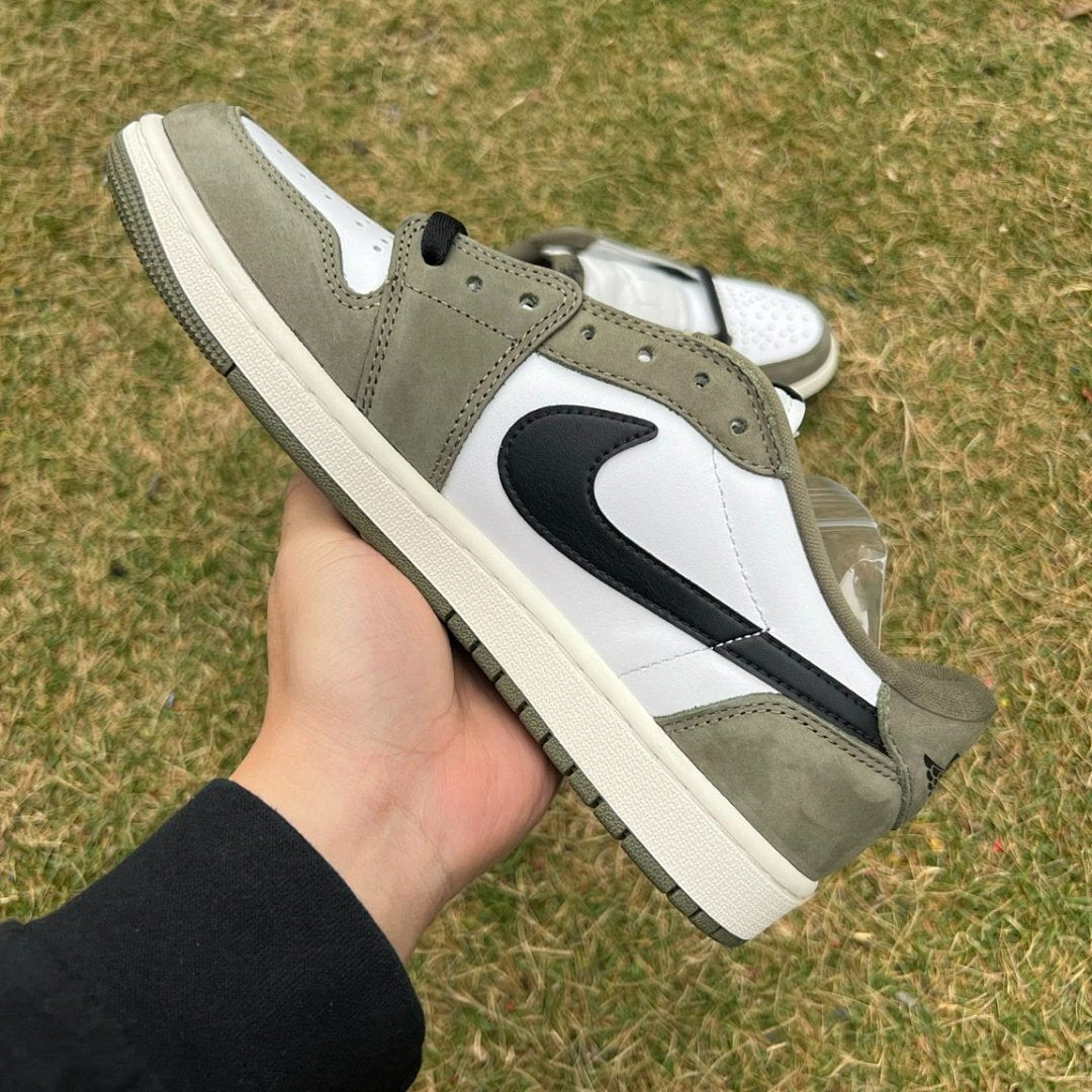 Travis Scott x Air Jordan 1 Retro Low OG 'Olive' Sneakers DZ4137-106 Nike Men's Women's Lifestyle Shoes White Olive Green Black