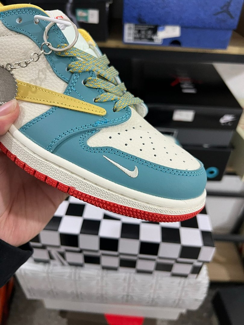 Air Jordan 1 Low Gucci Inspired Teal Yellow Red Sneakers