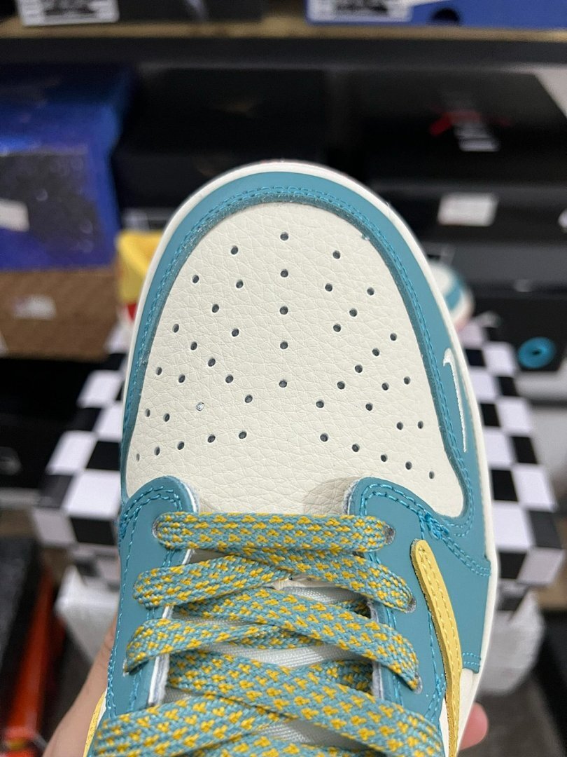 Air Jordan 1 Low Gucci Inspired Teal Yellow Red Sneakers