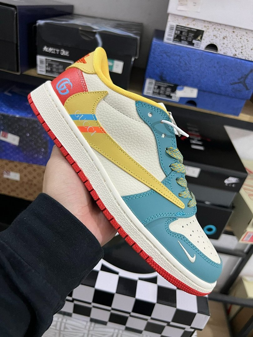 Air Jordan 1 Low Gucci Inspired Teal Yellow Red Sneakers