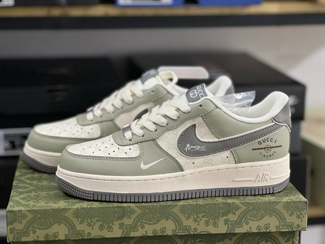 Nike Air Force 1 Low Gucci Monogram Sage Green Grey Cream Sneakers