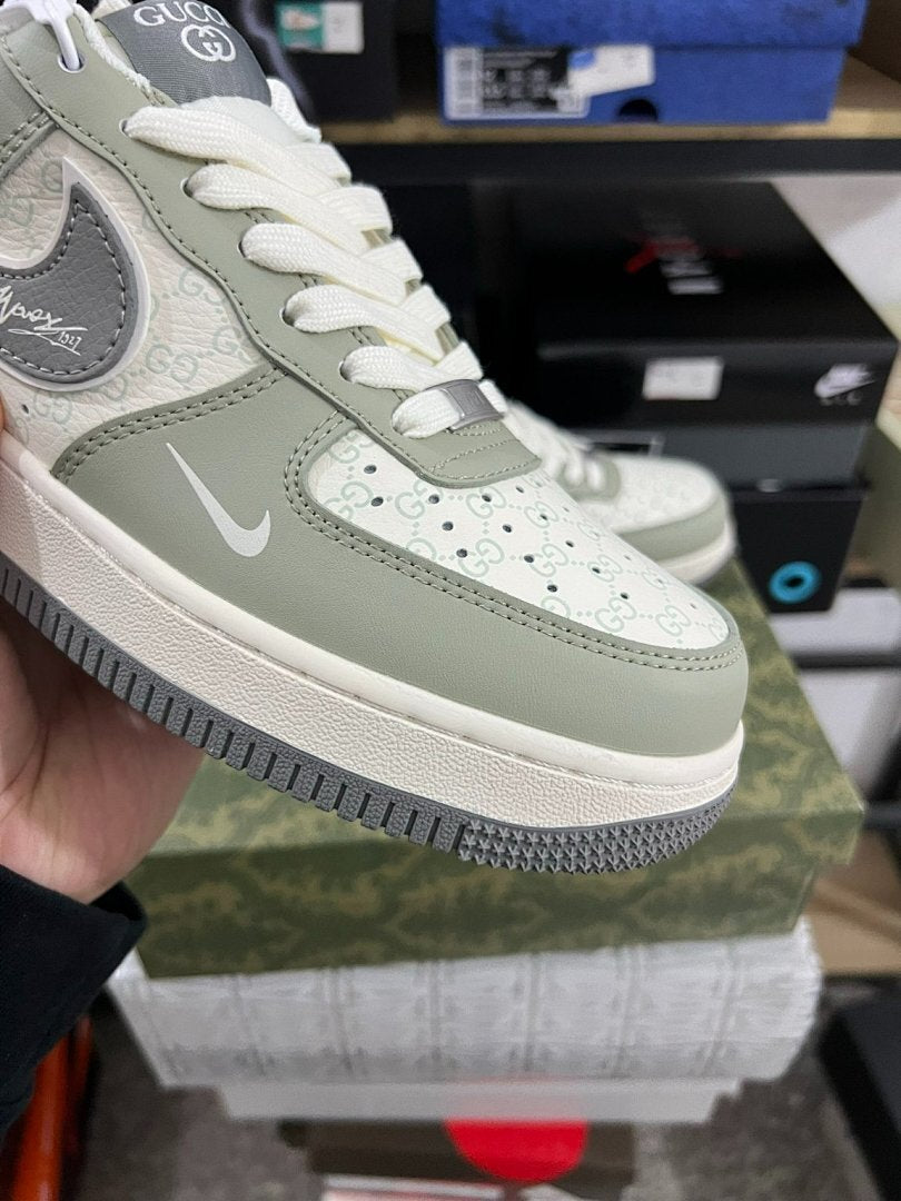 Nike Air Force 1 Low Gucci Monogram Sage Green Grey Cream Sneakers