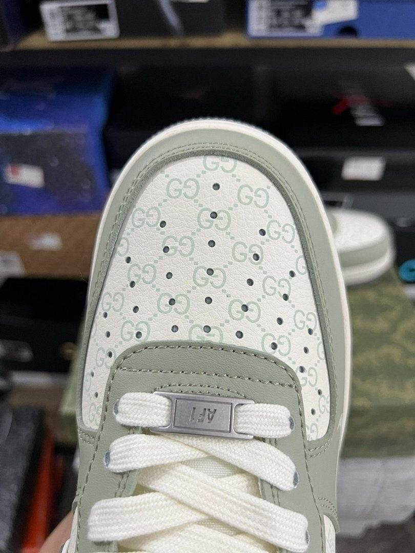 Nike Air Force 1 Low Gucci Monogram Sage Green Grey Cream Sneakers