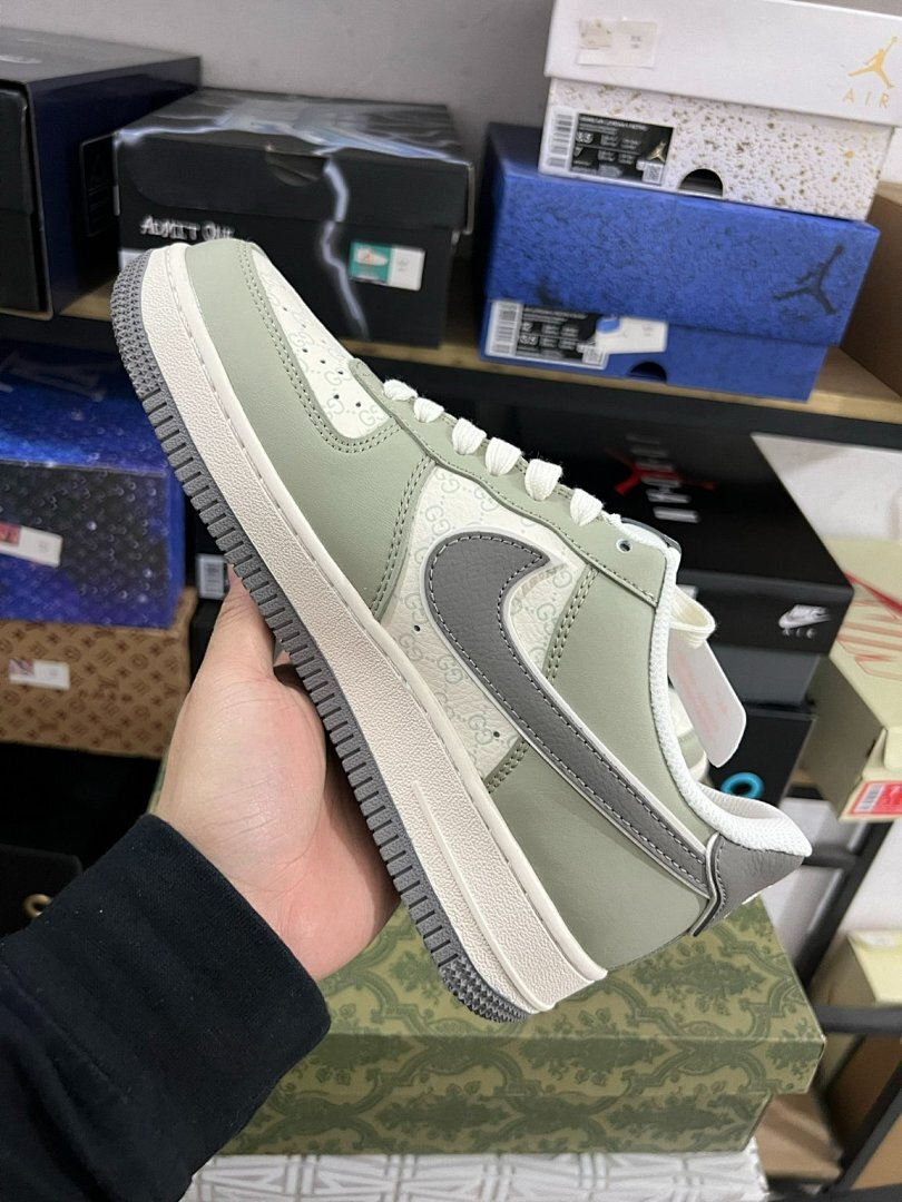 Nike Air Force 1 Low Gucci Monogram Sage Green Grey Cream Sneakers