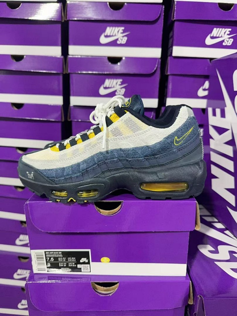 Nike Air Max 95 'Japan' DH7576-400 Men's Sneakers Navy Yellow White Frayed Denim