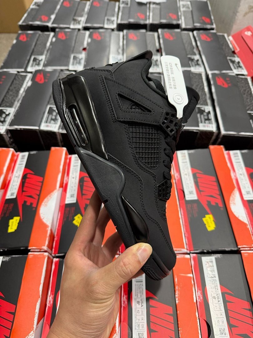 Nike Air Jordan 4 Retro Black Cat 308497-002 Triple Black Men's Sneakers