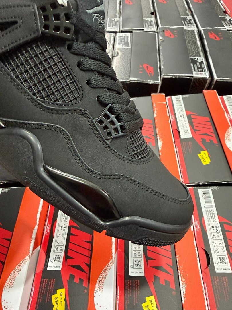 Nike Air Jordan 4 Retro Black Cat 308497-002 Triple Black Men's Sneakers