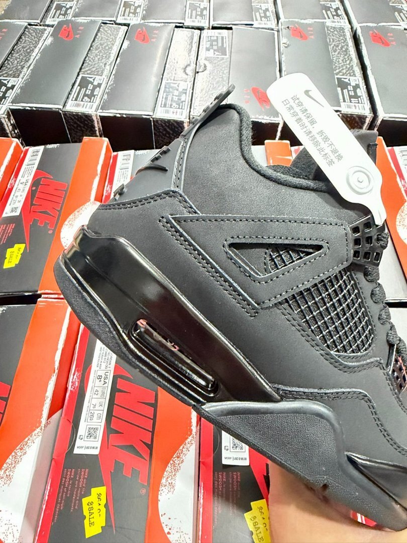 Nike Air Jordan 4 Retro Black Cat 308497-002 Triple Black Men's Sneakers