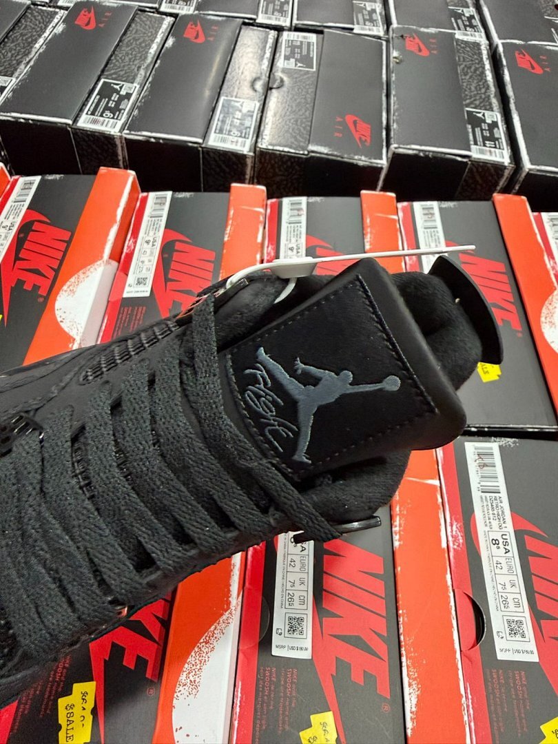 Nike Air Jordan 4 Retro Black Cat 308497-002 Triple Black Men's Sneakers