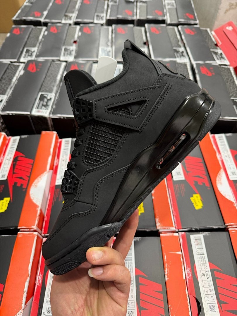 Nike Air Jordan 4 Retro Black Cat 308497-002 Triple Black Men's Sneakers