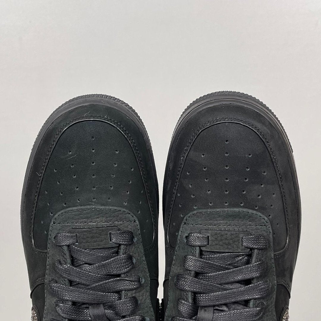 Nike Air Force 1 '07 Low Triple Black Custom Swarovski Crystal Bling Sneakers CW2288-001 with Embossed Heel Logo