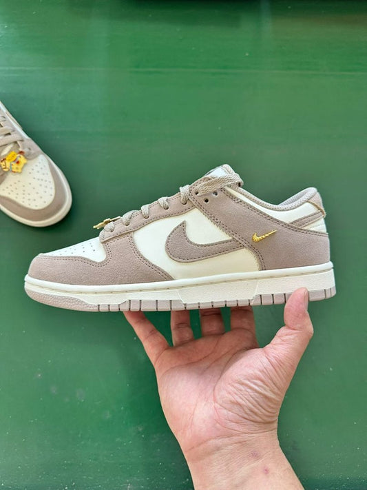 Nike Dunk Low 'Light Orewood Brown' Gold Mini Swoosh Sneakers FD0793-100