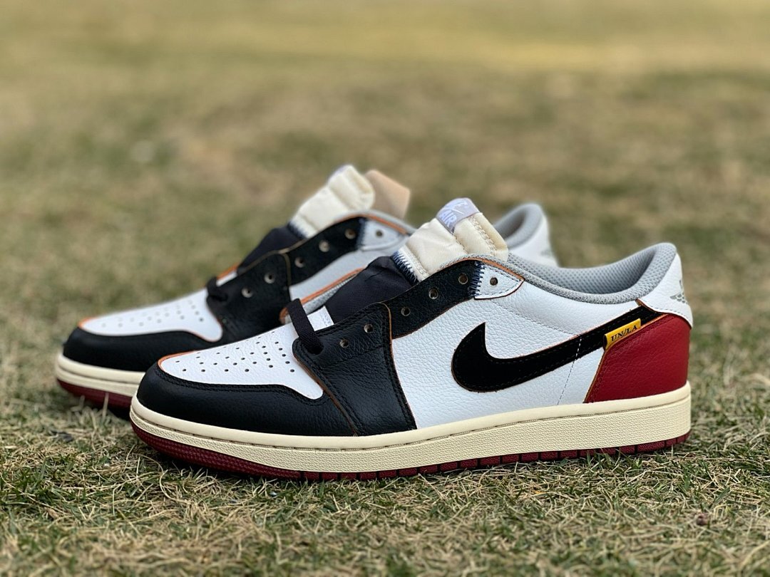Union x Air Jordan 1 Low OG "Black Toe" White Black Red Sail Sneakers FD2565-100 - Men's Nike Jordan Collaboration Shoes