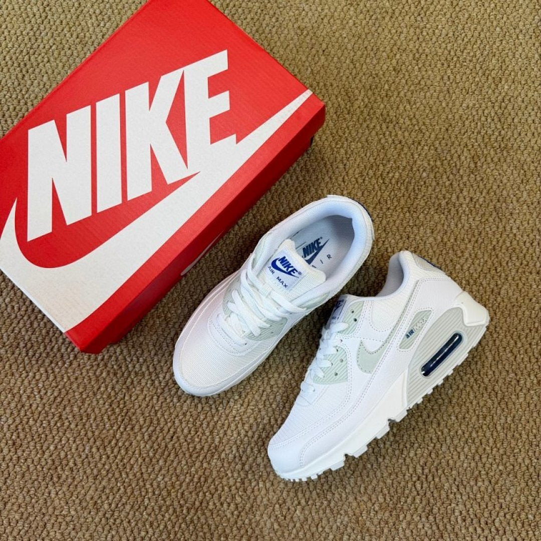 Nike Air Max 90 White Light Grey Blue Casual Sneakers Men Women Running Shoes Classic Retro Trainers Lifestyle Sport Footwear Comfortable Durable Nike Air Max 90 White Particle Grey Blue