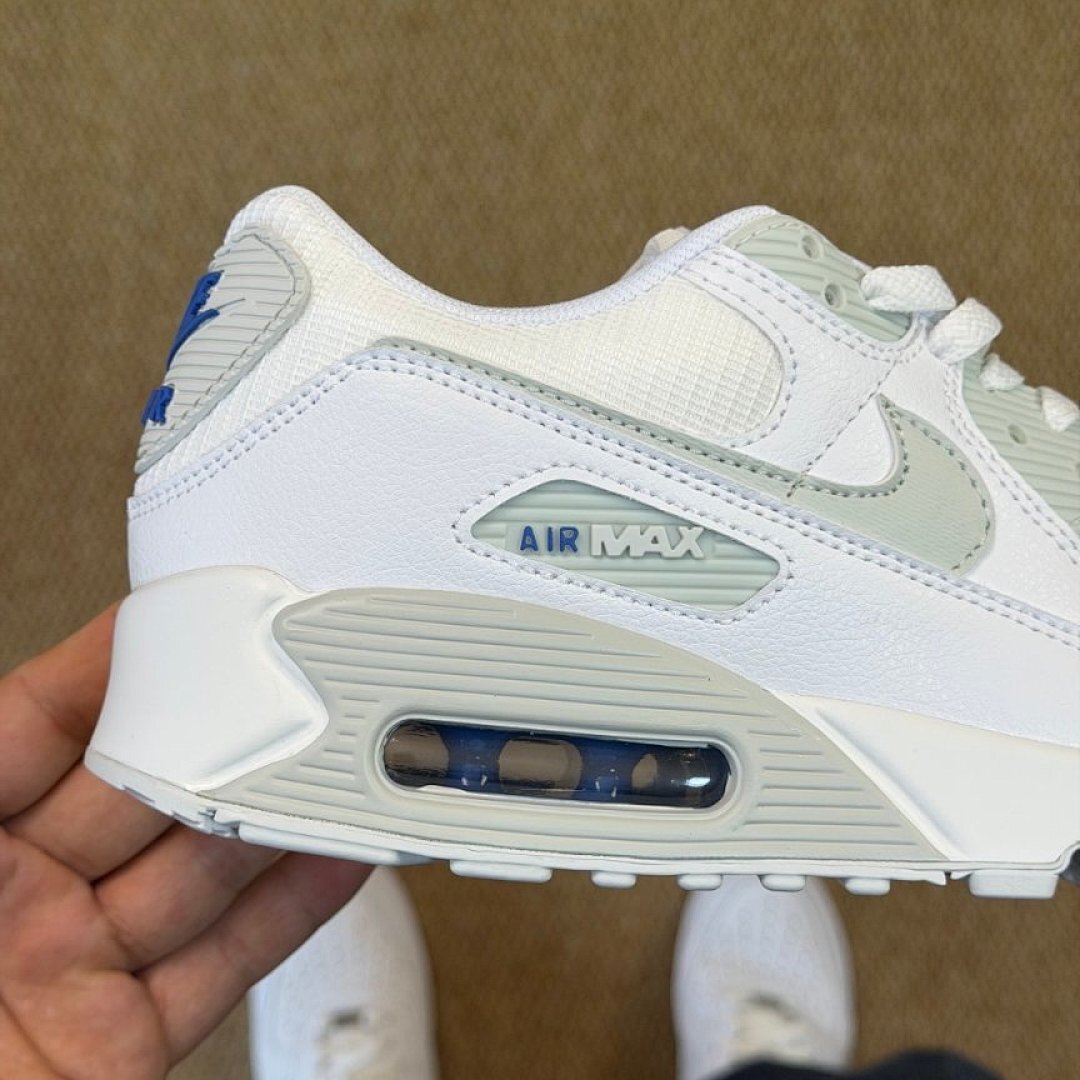 Nike Air Max 90 White Light Grey Blue Casual Sneakers Men Women Running Shoes Classic Retro Trainers Lifestyle Sport Footwear Comfortable Durable Nike Air Max 90 White Particle Grey Blue