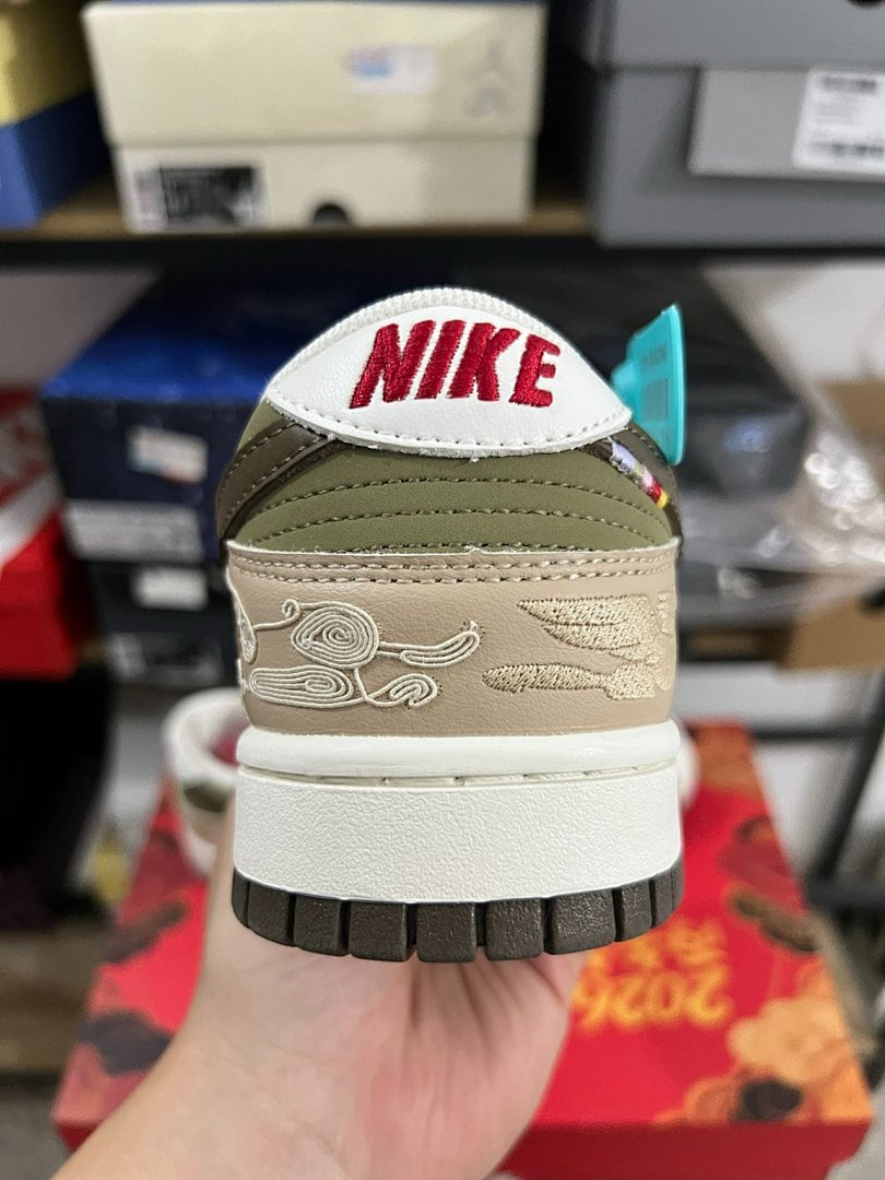 Nike Dunk Low 'Jade Dragon' FQ8149-381 Men's Emerald Rise Olive Green Sail Embroidered Sneakers